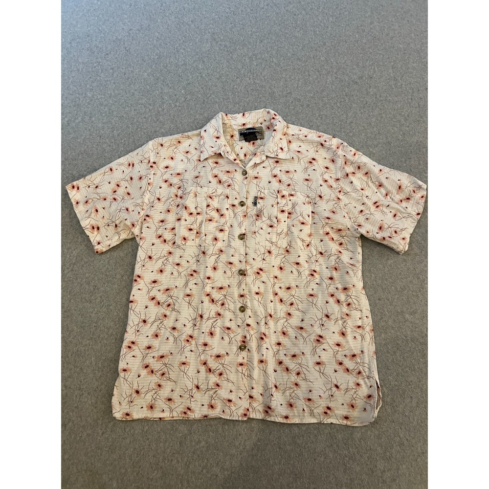 Ex Officio Button Up Floral Shirt Women's 14/16 Cream Outdoor Hiking Cotton